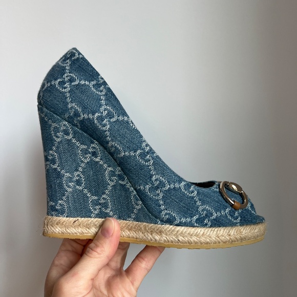 Gucci Monogram Denim Wedges - Picture 5 of 8